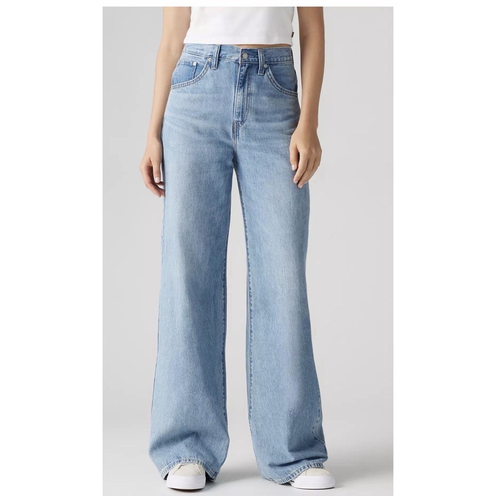 LEVI'S Jeans SZ 26 Cinch Baggy  Wide Leg High Rise Med Wash Adjustable Waist NWT